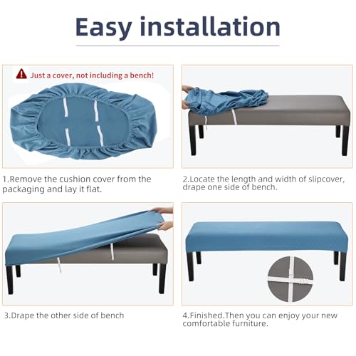 Fuloon Stretch Jacquard Dining Bench Cover - Anti-Dust Removable Bench Slipcover Washable Seat Cushion Protector for Bedroom, Kitchen, Hotel, Banquet (Lake Blue) - color: Lake Blue