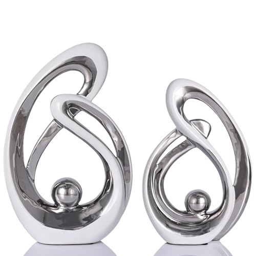 Silver Ceramic Home Decor, Ceramic Abstract 2 Piece Set, Mid-Century Modern Art Decor and Accessories, Living Room Coffee Table Dining Table Center Foyer Entry Table Decoration - color: White Silver, size: Large