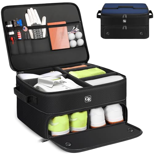 Odor-Absorbing 2-Layer Large Golf Trunk Organizer with Activated Carbon Fabric - Water-Resistant Golf Shoe Bag for Shoes Balls Tees Clothes Gloves Golf Accessories, Fathers Day Dad Gifts for Men