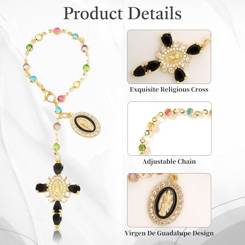 Virgen De Guadalupe Car Charm - Steering Wheel Accessory & Rearview Mirror Hanging, Cross Pendant Automotive Protection Decor - color: Gold-black