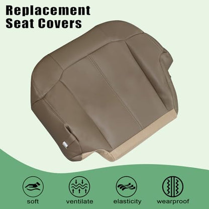 Priprilod Driver Side Bottom Replacement Leather seat Cover Tan（#522 or 52i ）＆ Foam Cushion Compatible with Chevy Silverado Tahoe Suburban/GMC Sierra Yukon 1500 2500 3500 HD1999 2000 2001 2002 - color: Med Tan