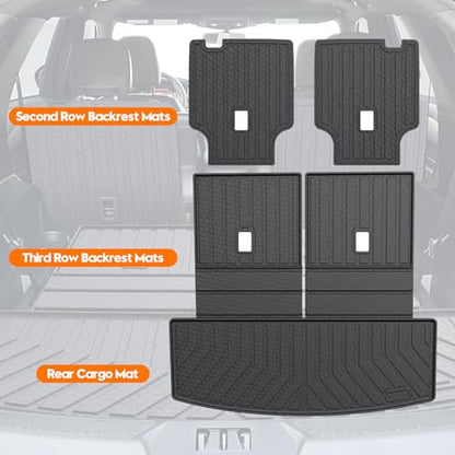KUST Trunk Cargo Mat for Ford Explorer 2020-2025 2026 (6 Seats), TPE Rubber Rear Cargo Liner with 2nd/3rd Row Backrest Mat for Explorer Accessories All Weather Back Seat Protector Cover - style: Explorer 2020-2026 │ Trunk + Backrest Mat