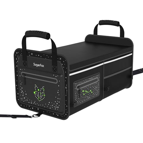 63L Car Trunk Organizer for SUVs & Small/Midsize Cars - Fluorescent Design, Waterproof, Collapsible with Adjustable Straps (Black-M004)