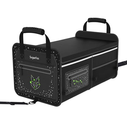 63L Car Trunk Organizer for SUVs & Small/Midsize Cars - Fluorescent Design, Waterproof, Collapsible with Adjustable Straps (Black-M004)