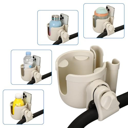 Accmor Stroller Cup Holder with Phone Holder, Bike Cup Holder, Universal Cup Holder for Uppababy Nuna Doona Strollers, 2-in-1 Cup Holder for Walker, Wheelchair, Scooter - color: All Off White