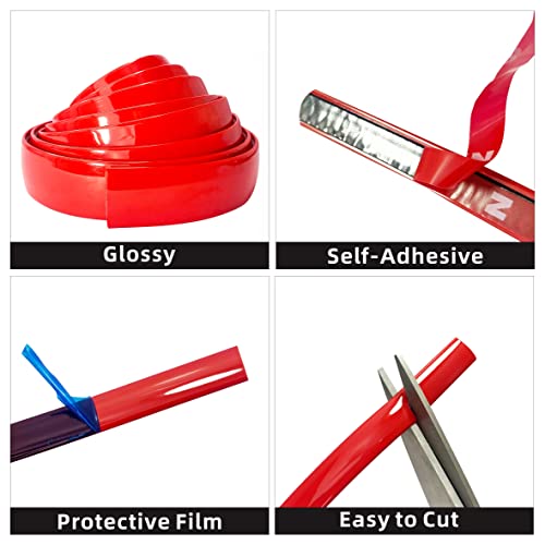 Width:1/2 inch (12mm) Self Adhesive Auto Trim Molding Strip Scratch-Proof - Car/Truck/RV Exterior and Interior Molding Trim Universal Bumper Window Door Body Side Decorative Strip (16Ft, Solid Red)