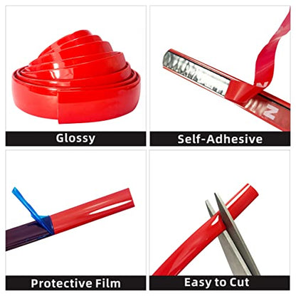 Width:1/2 inch (12mm) Self Adhesive Auto Trim Molding Strip Scratch-Proof - Car/Truck/RV Exterior and Interior Molding Trim Universal Bumper Window Door Body Side Decorative Strip (16Ft, Solid Red)