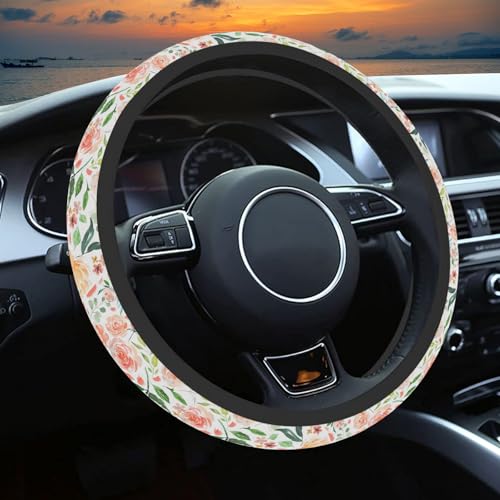 Colorful Flowers Steering Wheel Cover, Cute Printing Steering Wheel Cover Protector for Women, Ultra-Thin with Personalized Pattern Design, for Steering Wheel with a Diameter of 14.5"-15" - color: Colorful Flowers