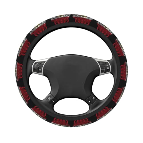 Lion Egypt Egyptian Flag Breathable Neoprene Steering Wheel Cover - Anti-Slip Floral Design Universal Fit for Cars/Trucks/Suvs (14.5"-15" Inch) - color: Lion Egypt Egyptian Flag
