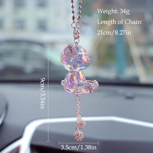YOYLMAL Bling Diamond Car Hanging Accessories for Women, Cute Crystal Bear Car Rear View Mirror Charms Pendant Lucky Hanging Ornament Car Interior Decorations (Pink)
