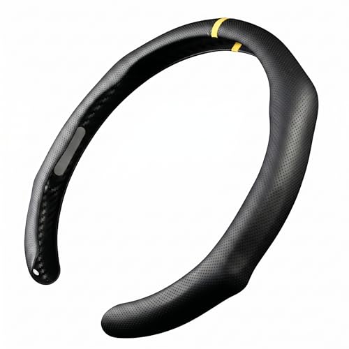 Quick Install Sporty Perforated Nappa Leather Steering Wheel Cover with Yellow Stripe Universal fit 14½" to 15" Car SUV Pickup 14.5 to 15 inches Napa - color: Black+Yellow Stripe, size: Perforated Nappa Leather