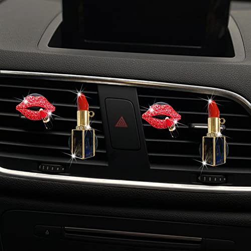 NTRR 4 Pcs Lip Air Vent Clips, Bling Car Fresheners Vents Clips for Women Diamond Diffuser Red Accessories Charm Rhinestone Interior Decor Decoration