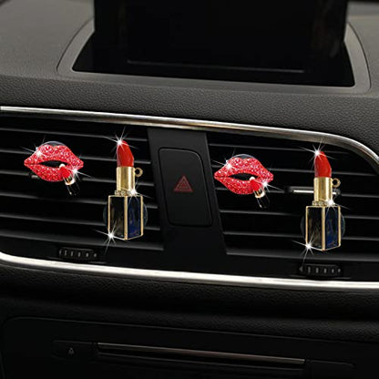NTRR 4 Pcs Lip Air Vent Clips, Bling Car Fresheners Vents Clips for Women Diamond Diffuser Red Accessories Charm Rhinestone Interior Decor Decoration