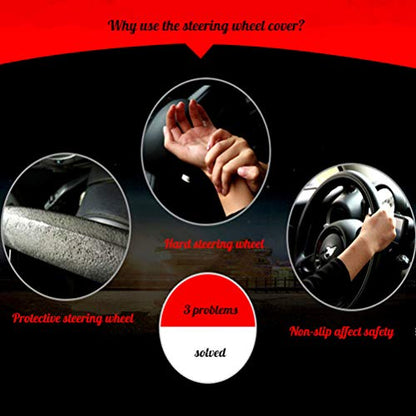 Black Leather Steering Wheel Cover Cowhide Wheel Cover Genuine Leather BMW Steering Wheel Cover Universal Size M / 15inch Fit Car/Auto/SUV (A-Black-M) - color: A-Black-M, size: M-15inch