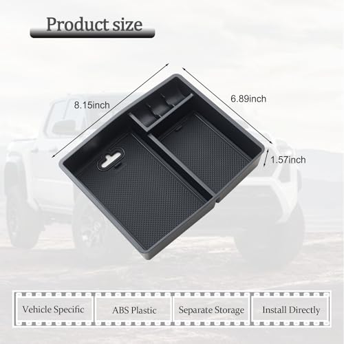 JDMCAR Center Console Organizer Compatible with 2024 2025 2026 Toyota Tacoma Accessories, Armrest Insert ABS Plastic Coin Holder Secondary Storage Box (Black Trim) - color: Black-fits 2024+ tacoma