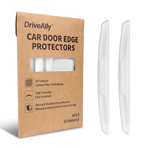 6 Inch 4Pcs 3D Carbon Fiber Texture Car Door Edge Protector Trim Strip Anti-Scratch and Anti-Collision Side Door Protectors Vehicle Exterior Accessories Sticker White
