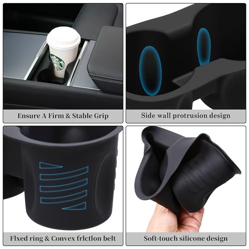 Cup Holder for Tesla Model Y Juniper 2026 2025/Model 3 Highland 2024 2025 2026 - Center Console Cup Holder Insert Removable & Washable Interior Accessories for Tesla Model Y/3 - size: Model 3/Y 2025