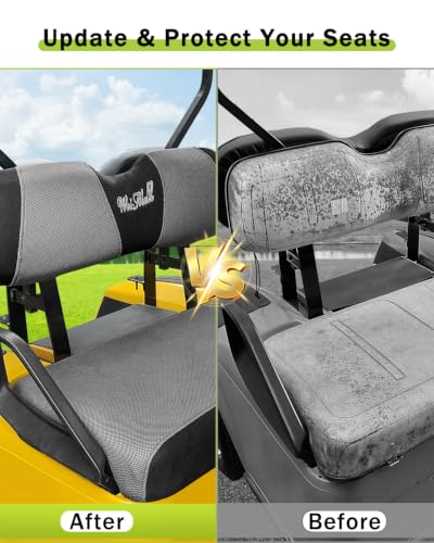 Golf Cart Seat Covers Front & Rear Set for EZGO TXT RXV | Also Fits Club Car DS - 2000-Up | Breathable Mesh | Cool & Sweat-Proof | Machine Washable | Easy to Install, Black&Grey - color: Grey & Black, size: Rear + Front Seat EZGO TXT RXV Club Car DS 2000-