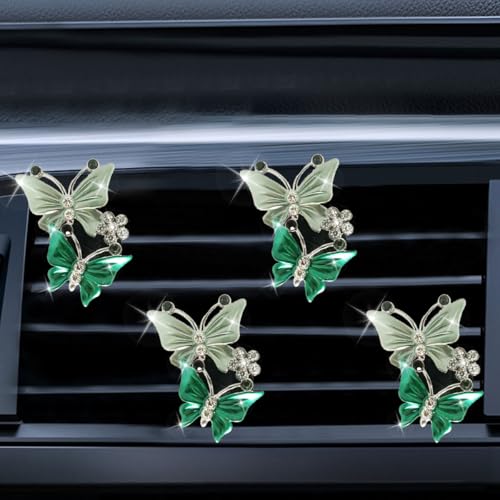 ZIMISI Car Vent Clip, Dual Butterfly Air Vent Clips, Bling Diamond Car Diffuser Clips, Cute Air Conditioning Outlet Decoration, Butterfly Car Accessories for Women (4Pcs/Green) - color: 4Pcs/Green