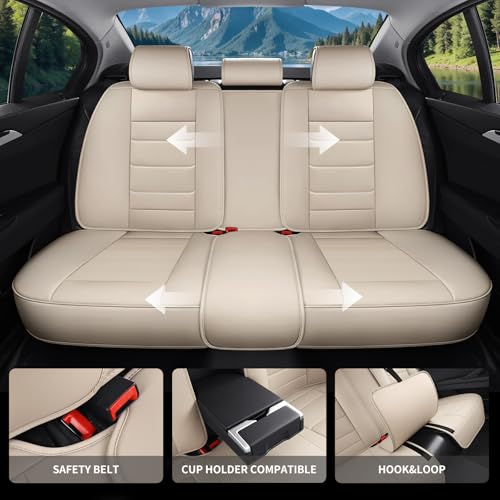 Car Seat Covers Full Set Custom Fit for Ford Edge 2007-2025 2026 - Luxury Faux Leather with Lumbar Support, Waterproof, Breathable, Anti-Slip, Easy to Install (Beige,Full Set) - color: Style1-Beige, size: Fit for Edge full set