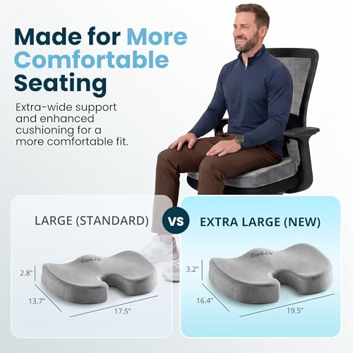 ComfiLife Extra Large Gel & Memory Foam Seat Cushion - Doctor Recommended Office Chair Cushion, Car Seat Cushion - Back & Sciatica Pain Relief - Wide Seat Cushion for Big & Tall (Gray) - color: Gray, size: X-Large