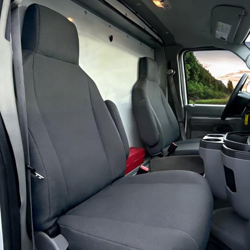 600D Waterproof Heavy Duty Oxford Fabric Front Seat Covers for Ford E150 E250 E350 2009-2023 High Back Bucket Seats, Scratch Resistant, Tear Proof, Anti-Scuff, Wear-Resistant Protection-Gray - color: Gray-Waterproof Oxford Fabric, size: for Ford E150-E350