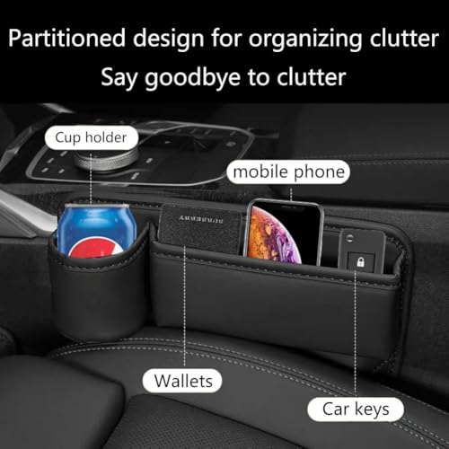 Car Seat Gap Filler Organizer with Cup Holders, Seat Gap Storage Box for Drinks, Phones, Keys, Sunglasses, Cards, and Small Essentials (Beige, Passenger Seat)