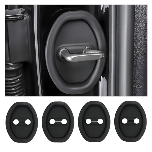 4PCS Door Latch Lock Cover,Silicone Door Latch Guard Car Decorations&Protects Door Latches,Universal Self-Adhesive Door Lock Latch Protector Car Accessories for Most Vehicles (Black) - color: Black