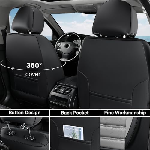 Coverado Car Seat Covers Full Set, Seat Covers for Cars, Automotive Seat Covers, Waterproof Nappa Leather Front Seats and Back Car Seat Protector, Universal Fit for Most Cars SUV Trucks,Black&Gray - color: BlackGray-A, size: FullSet