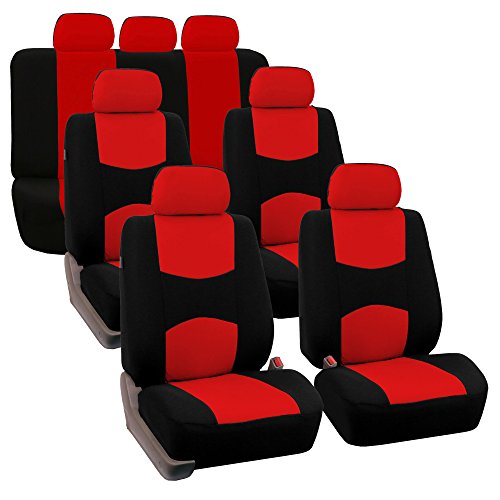 FH Group Flat Cloth Full Set Car Seat Covers Three Row 7 Seater - Universal Fit for Cars, Trucks & SUVs Red - color: Red