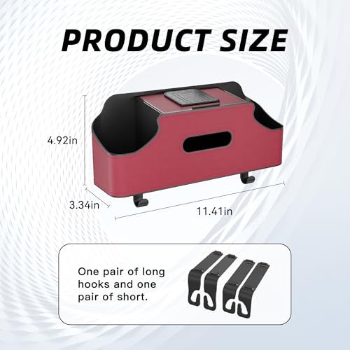 Car Headrest Backseat Organizer, Multi-Functional Vehicle Headrest Hanging Storage Box with Hook Cup Phone Holder Tissue Box, Universal Automotive Interior Seat Back Organizer (Red)