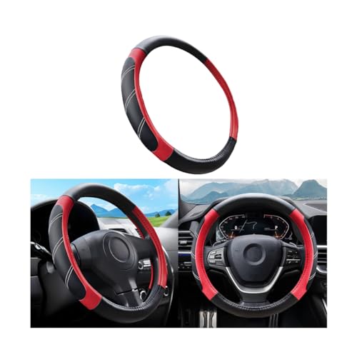 Car Steering Wheel Cover, Elastic Sport Leather Vehicle Steering Wheel Protector, Non-Slip Soft Grip Padded Auto Interior Protective Accessories, 14.5-15 Inch Universal Fit（Red） - color: Style 2-Red