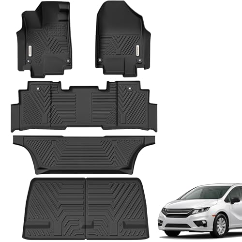 YITAMOTOR Floor Liner and Cargo Mats Fit for Honda Odyssey 2018-2026 Mini Passenger Van, All Weather TPE Car Floor Liners,Durable Anti-Slip Accessories, 1st & 2nd & 3rd Row & Cargo Liner, Black - style: 18-26 Honda Odyssey 1st &2nd &3rd &Cargo Liner