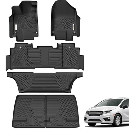YITAMOTOR Floor Liner and Cargo Mats Fit for Honda Odyssey 2018-2026 Mini Passenger Van, All Weather TPE Car Floor Liners,Durable Anti-Slip Accessories, 1st & 2nd & 3rd Row & Cargo Liner, Black - style: 18-26 Honda Odyssey 1st &2nd &3rd &Cargo Liner