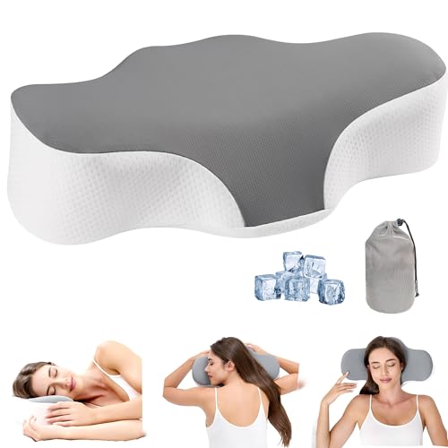 Bespilow Travel Cervical Pillow for Bed Sleeping, Small Memory Foam Neck Pillow with Cooling Washable Cover, Compact Ergonomic Neck Support Pillows for Car Camping, RV, Road Trip & Passenger Seat - color: 1 Pillow