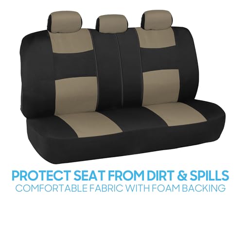 BDK PolyPro Seat Covers Full Set in Beige on Black – Front and Rear Split Bench Seat Covers for Cars, Easy to Install , Car Accessories for Auto Trucks Van SUV
