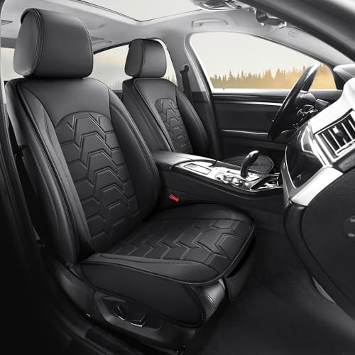 Leather car Seat Covers Breathable Car Seat Protector Front seat Covers Universal Fit for 95% Car Truck SUV Van Vehicles （Black，2PCS） - color: Black
