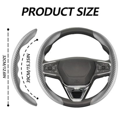 2pcs Universal Fit Carbon Fiber Steering Wheel Cover, Anti-Skid Steering Wheel Cover/Segmented Steering Wheel Protector/Car Interior Accessories (Gray) - color: Gray