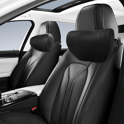 Car Neck Pillow, Memory Foam Car Headrest Pillow for Driving with Adjustable Strap, Softness Breathable Removable Mesh Cover, Ergonomic Design for Office Chair, Driving, Black