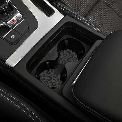 Black Leopard Print Steering Wheel Cover for Women,Universal 14-15 Inch Anti-Slip Breathable with 2 Pieces Car Coasters Cheetah Animal Print Car Wheel Cover Accessories - color: Leopard Black