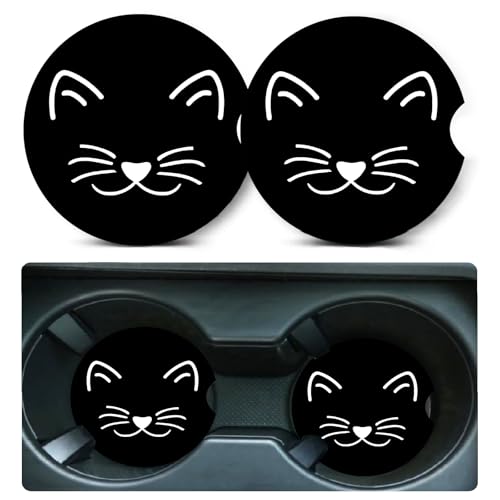 Car Coasters for Cup Holders,2 Pack Cat Car Cup Holder Coasters,2.75" Universal Size Anti Slip Rubber Mat,Automotive Cup Holder Decal Decor Accessories,Cat Gifts for Women,Men,Mom - color: Cat