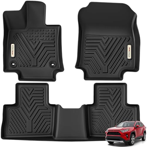 YITAMOTOR Floor Mats for 2019-2025 Toyota RAV4 (Not Fit Hybrid or Prime), Custom Fit All Weather Floor Liners Anti-Slip TPE Rubber Mat, Super Duty Toyota RAV4 Accessories, 1st & 2nd Row, Black - style: 19-25 1st & 2nd Row