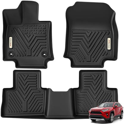YITAMOTOR Floor Mats for 2019-2025 Toyota RAV4 (Not Fit Hybrid or Prime), Custom Fit All Weather Floor Liners Anti-Slip TPE Rubber Mat, Super Duty Toyota RAV4 Accessories, 1st & 2nd Row, Black - style: 19-25 1st & 2nd Row