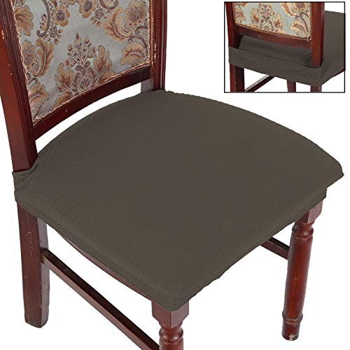 Dining Room Chair Covers Set of 4, Easy Installation Stretchy Jacquard Armless Kitchen Chair Seat Protectors, TPU not Mixed, Rear Covered- Brown- 4 - color: Brown, size: 4pcs/Rear-covered