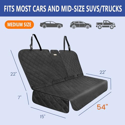 Back Seat Cover - 900D Oxford Waterproof Car Seat Protector, Fits Cars/SUVs/Trucks, Split Bench, Non-Slip, for Messy Kids & Drooling Dogs, Easy Clean(Black) - size: Medium-54"W