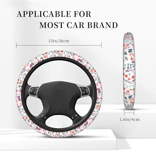 Nature Flowers Steering Wheel Cover for Women Elastic Rubber Steering Wheel Universal 15 Inch Fit for Cars, Auto, SUVs - color: Nature Flowers