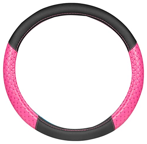 Pink Sequin Bling Steering Wheel Cover, Standard 15 Inch Size Fits Most Vehicles, Cute Faux Leather Car Steering Cover with Diamond Rhinestone Glitter Like Detail, Car Accessories for Women - color: Pink Sequin