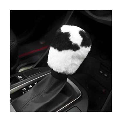Cow Print Car Shift Knob Cover, Cute Cow Print Anti-Slip Plush Shifter Stick Protector for Winter Warm, Soft Fluffy Comfortable Grip Printed Gear Shift Covers for Women Girls