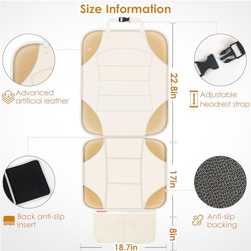 Sinvitron Car Seat Protector for Child Car Seat - Waterproof Non-Slip Leather Mat with 2 Mesh Pockets, Universal Seat Cover for Baby, Pets & Vehicles(2-Pack,Off-White) - color: 2 Pack Off-White