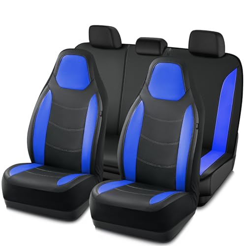 Road Comforts Car Seat Cover, Leather Seat Cover Full Set, Automotive Interior Seat Covers, Universal Fit for Most Cars, SUVs, Trucks, and Vans, Airbag Compatible (Blue) - color: Blue, size: Full Set